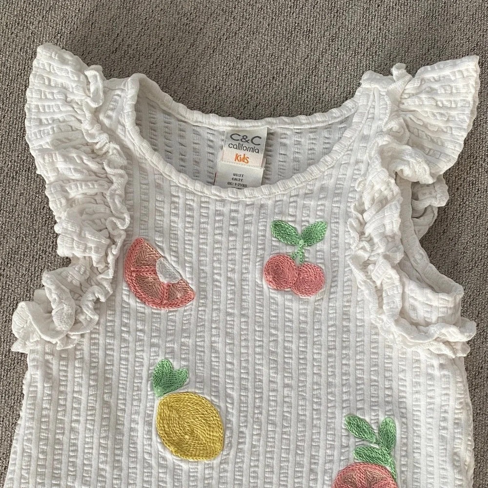 C&C California White Fruity Ruffle Tank Top